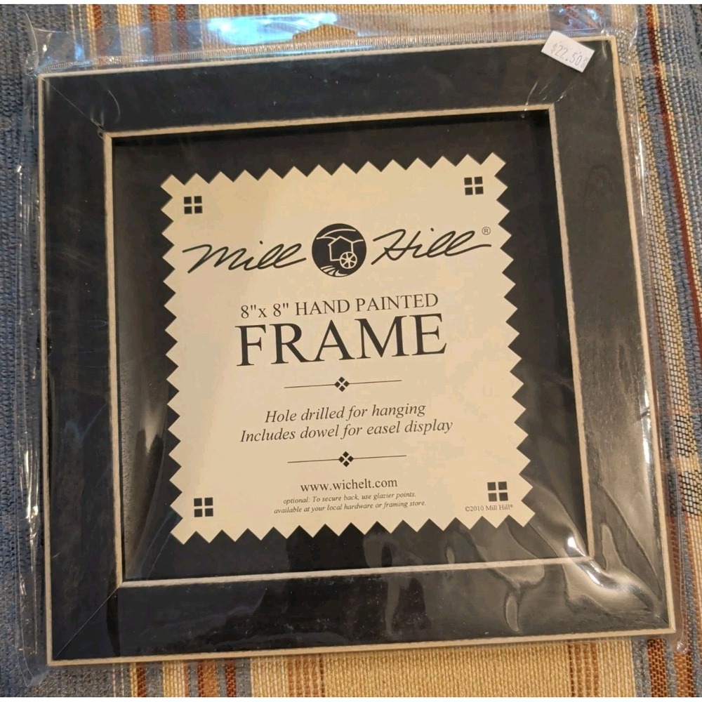 Brand New 2010 Mill Hill Frame 8X8‎ Wooden Hand-Painted Matte Black Folk Art